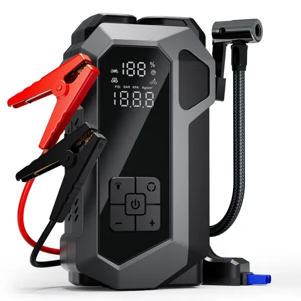 Suitu AT-003 Akü Takviye Cihazı 4'ü 1 Arada Powerbank, Hava Kompresörü, LCD Ekran, 16000mAh 150PSI